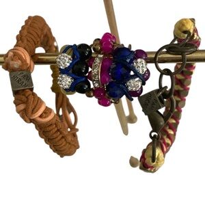 Anthropologie BRACELETS+ Statement Ring 2 Corded Bracelets Blingy Statement Ring